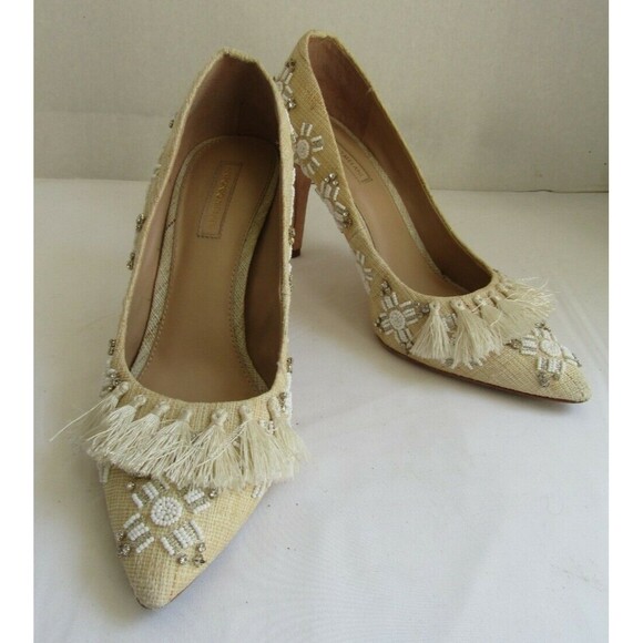Antonio Melani Heels Beaded Rhinestones Tasseled Tan Shoes Womans Size 9.5 M - Picture 2 of 10